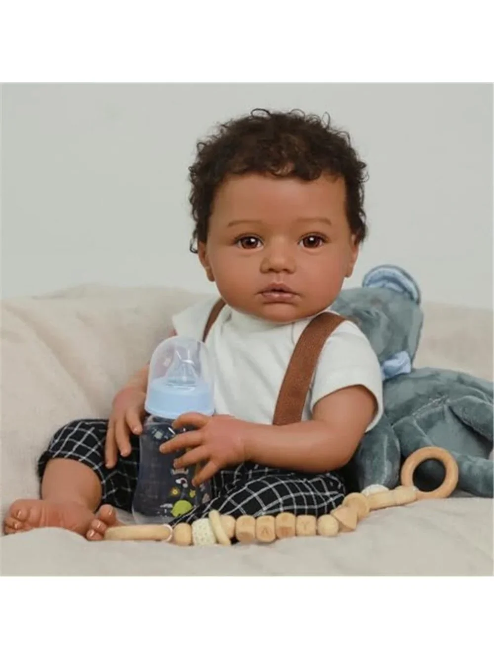 20 Inch Reborn Baby Doll Black Boy Realistic African American Suspender Set Box